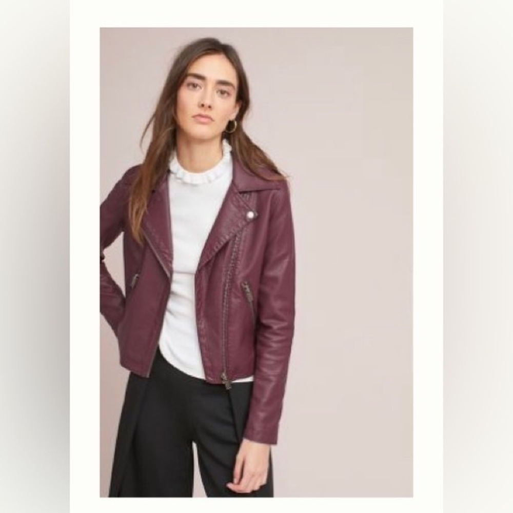 Anthropologie Shrunken Vegan Leather Moto Jacket Plum